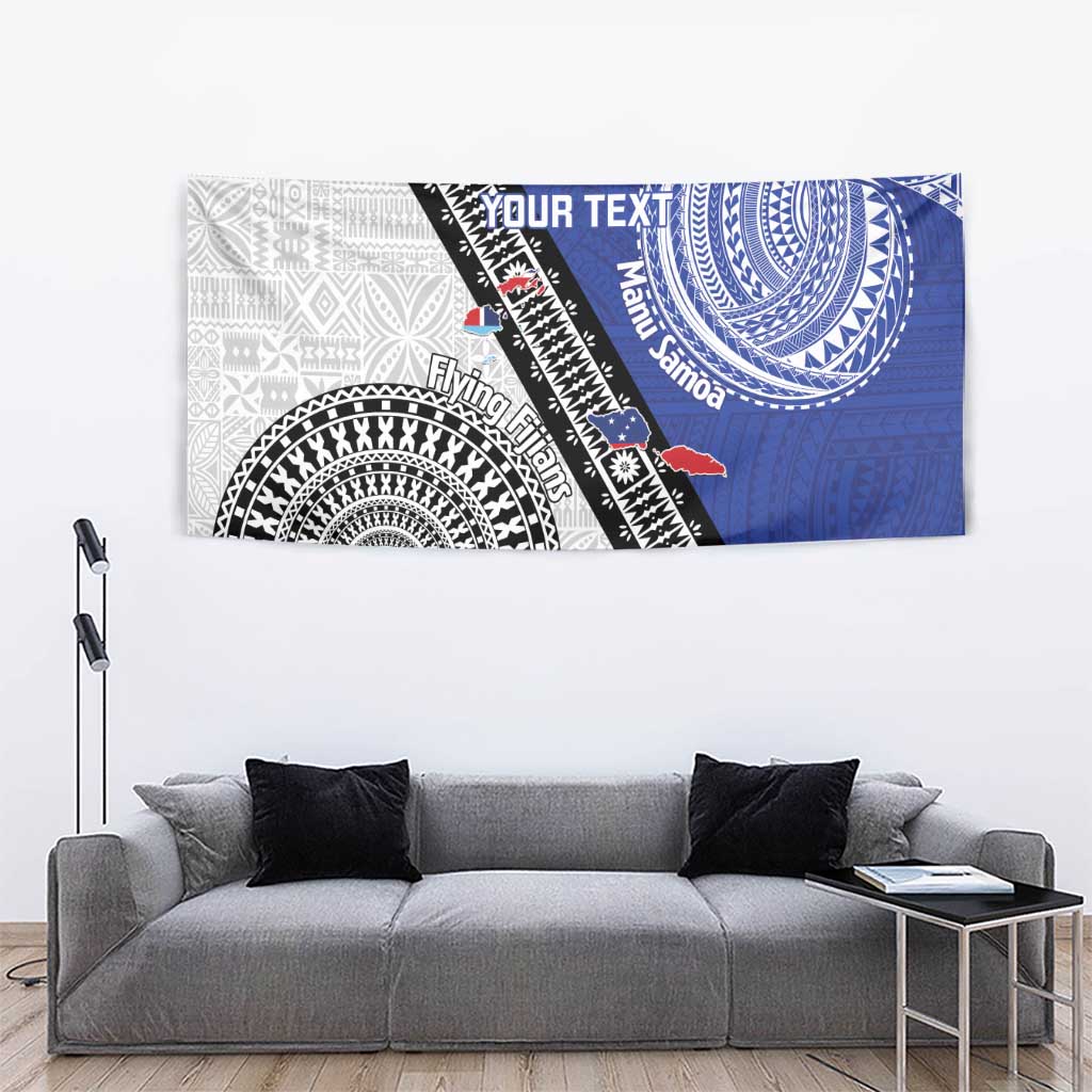 Fiji an Samoa Rugby Custom Tapestry Flying Fijians Manu Samoa Together Pacific - Polynesian Pride