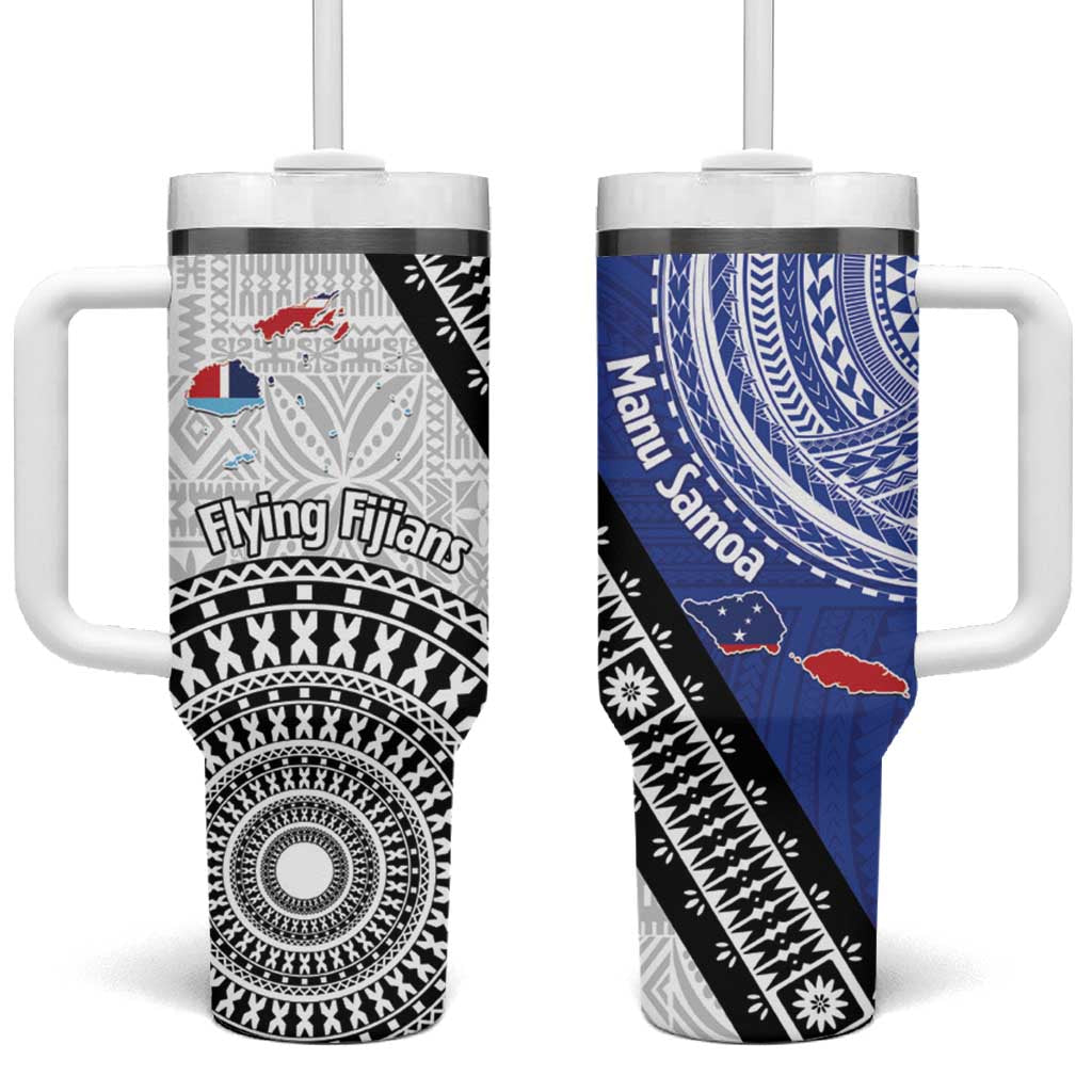 Fiji an Samoa Rugby Tumbler With Handle Flying Fijians Manu Samoa Together Pacific - Polynesian Pride