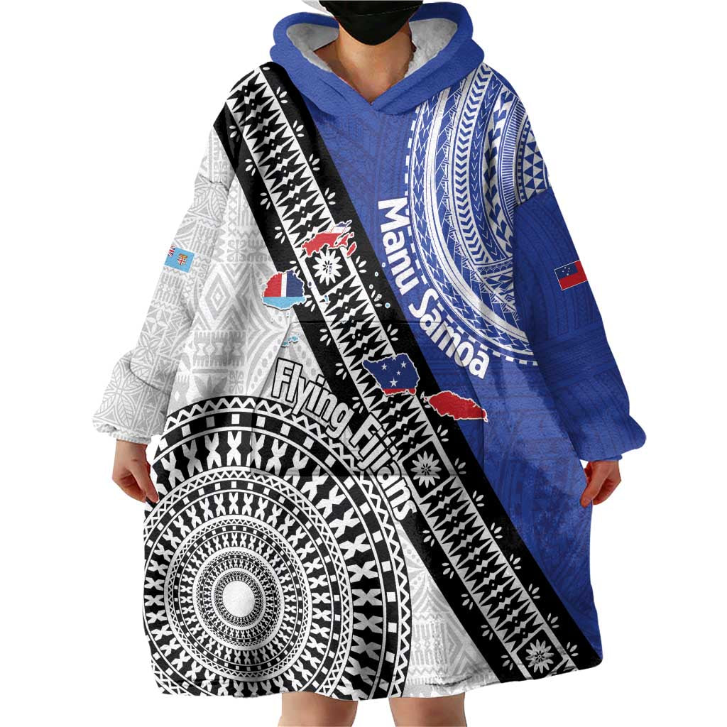 Fiji an Samoa Rugby Custom Wearable Blanket Hoodie Flying Fijians Manu Samoa Together Pacific - Polynesian Pride