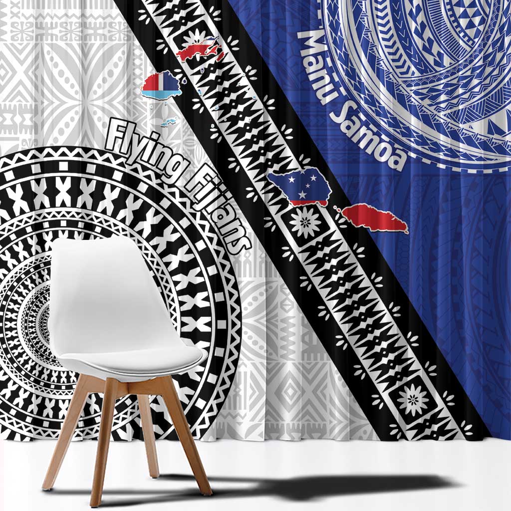 Fiji an Samoa Rugby Custom Window Curtain Flying Fijians Manu Samoa Together Pacific - Polynesian Pride