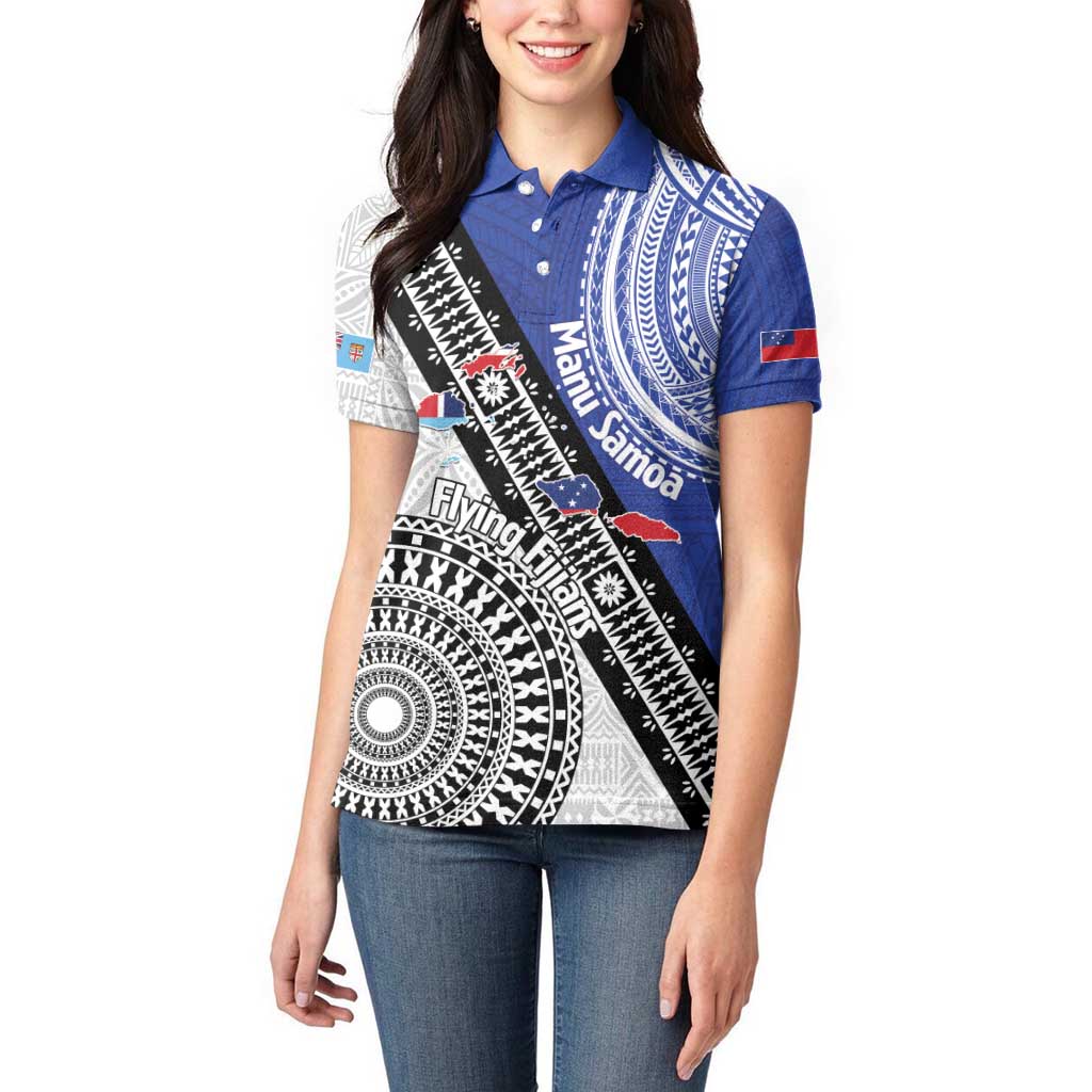 Fiji an Samoa Rugby Custom Women Polo Shirt Flying Fijians Manu Samoa Together Pacific - Polynesian Pride