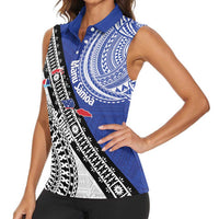 Fiji an Samoa Rugby Custom Women Sleeveless Polo Shirt Flying Fijians Manu Samoa Together Pacific - Polynesian Pride