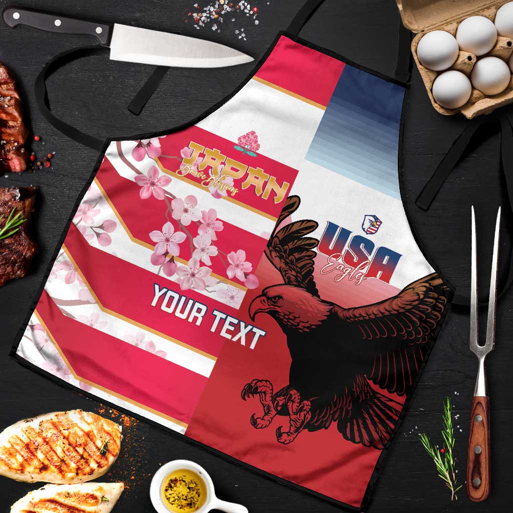 USA and Japan Rugby Custom Apron Eagles Brave Blossoms Together Pacific LT14 Red - Polynesian Pride
