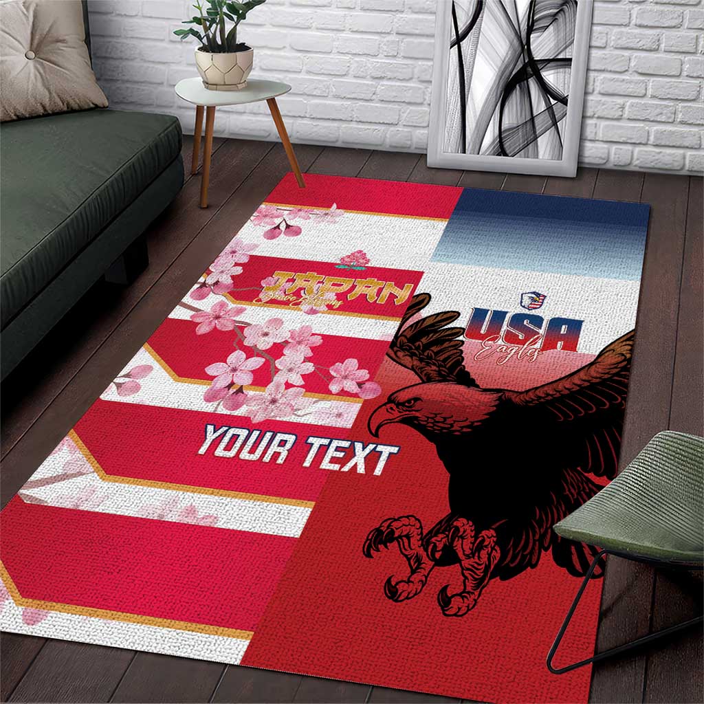 USA and Japan Rugby Custom Area Rug Eagles Brave Blossoms Together Pacific - Polynesian Pride