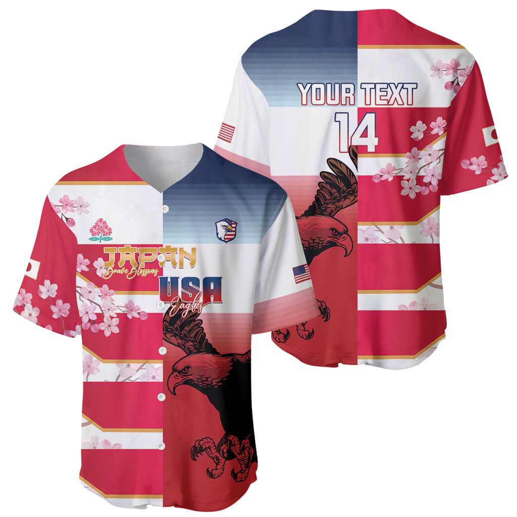 USA and Japan Rugby Custom Baseball Jersey Eagles Brave Blossoms Together Pacific - Polynesian Pride