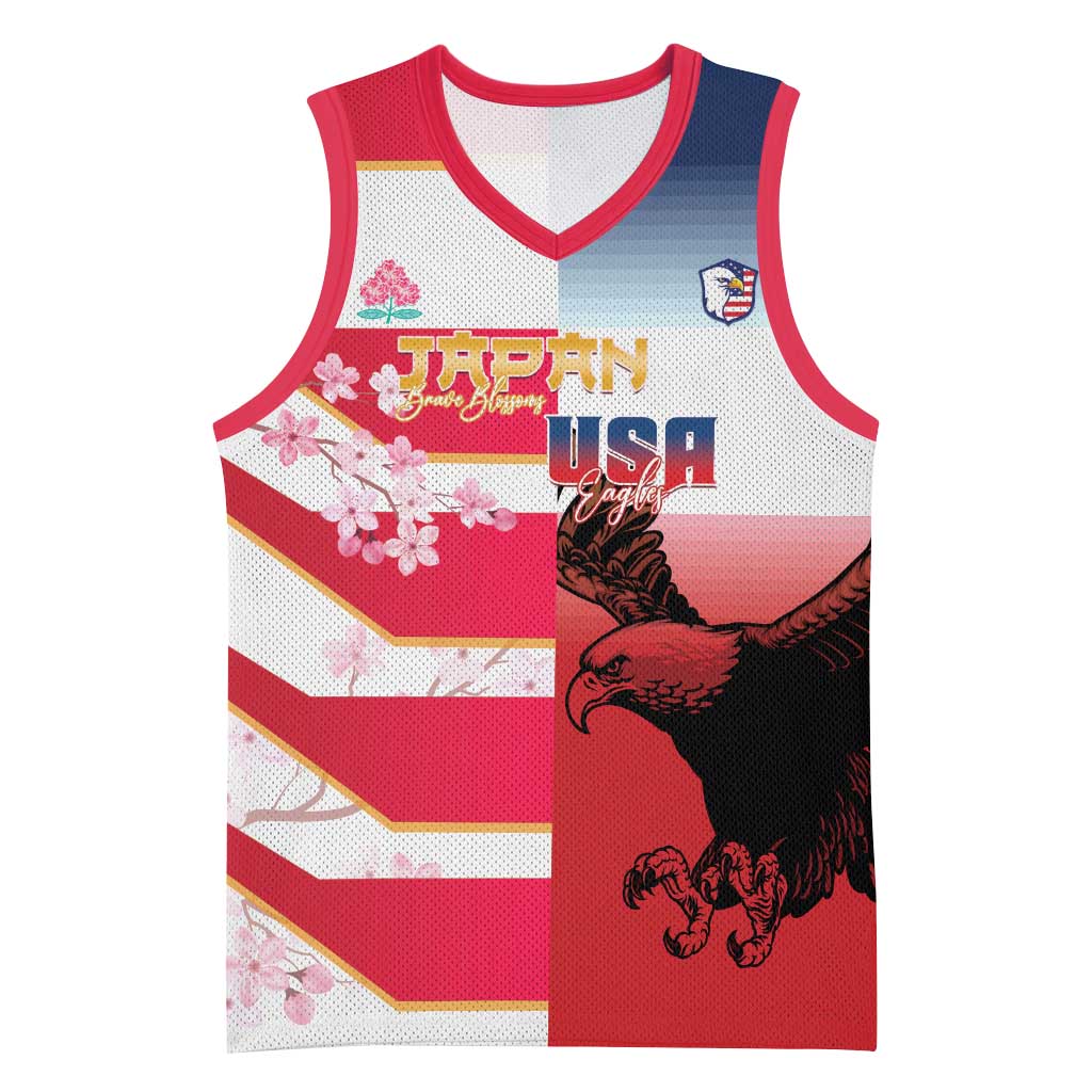 USA and Japan Rugby Custom Basketball Jersey Eagles Brave Blossoms Together Pacific LT14 Unisex Red - Polynesian Pride