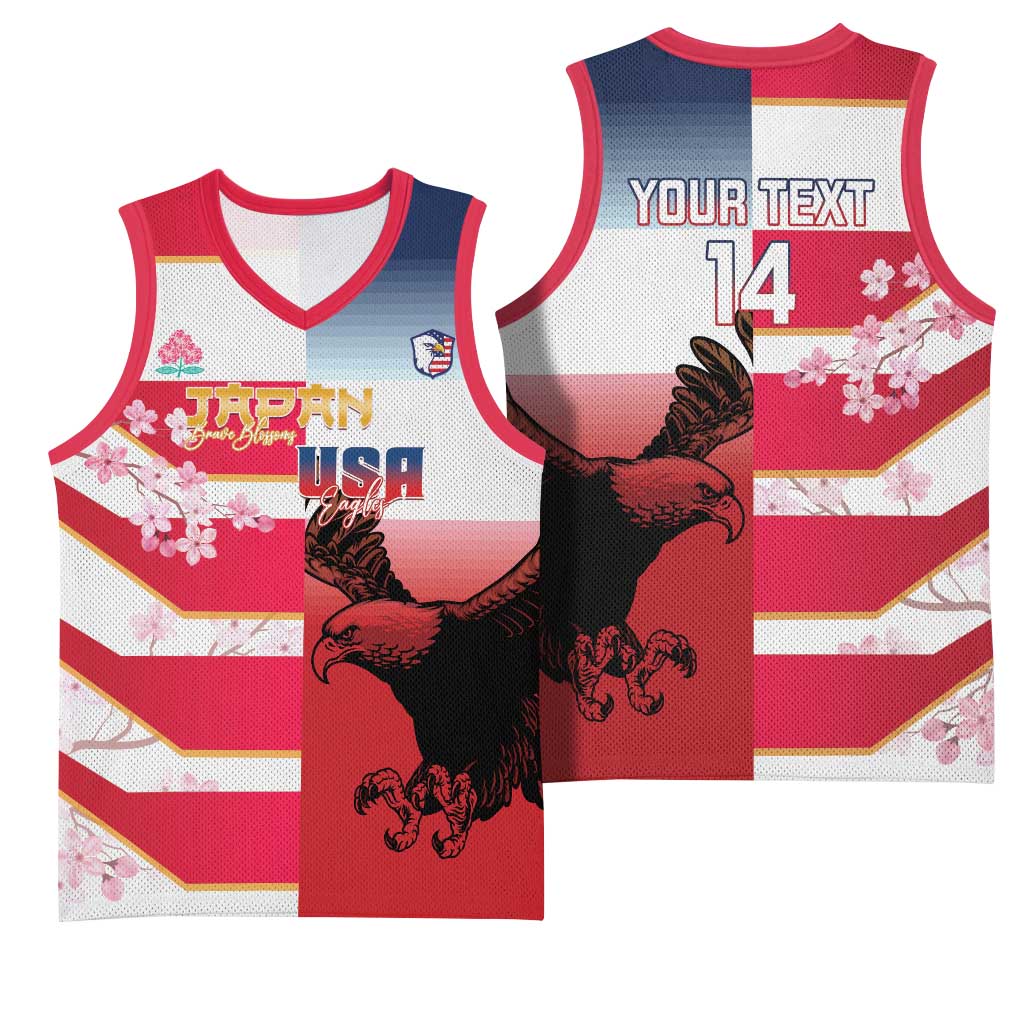 USA and Japan Rugby Custom Basketball Jersey Eagles Brave Blossoms Together Pacific LT14 - Polynesian Pride