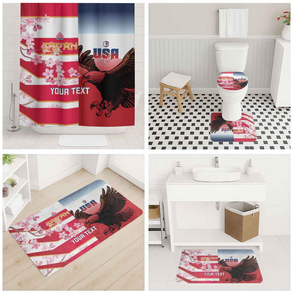 USA and Japan Rugby Custom Bathroom Set Eagles Brave Blossoms Together Pacific - Polynesian Pride