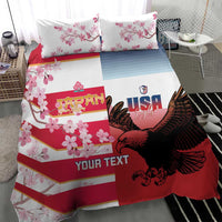 USA and Japan Rugby Custom Bedding Set Eagles Brave Blossoms Together Pacific - Polynesian Pride