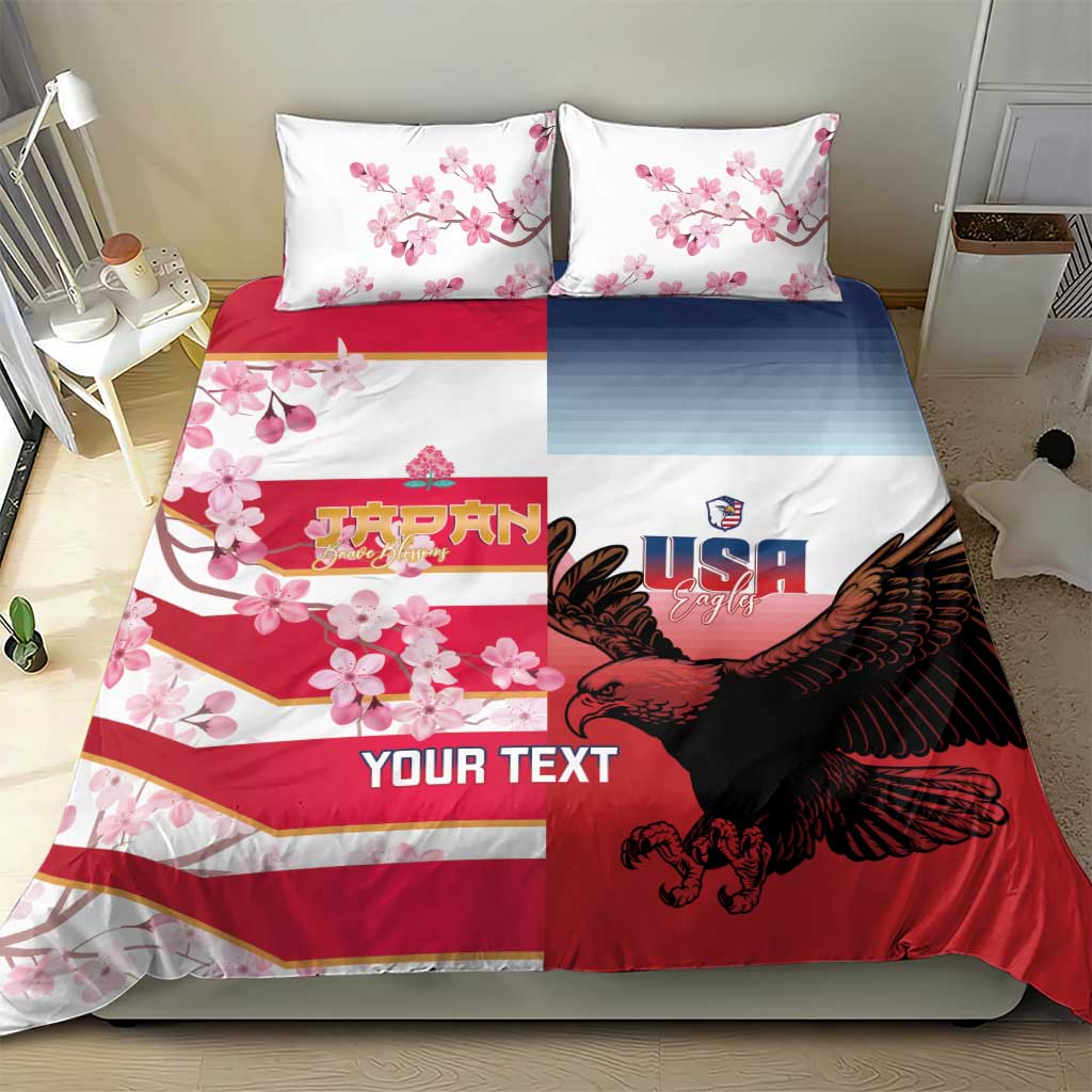 USA and Japan Rugby Custom Bedding Set Eagles Brave Blossoms Together Pacific - Polynesian Pride
