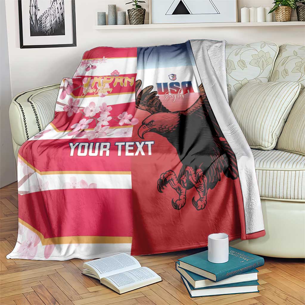 USA and Japan Rugby Custom Blanket Eagles Brave Blossoms Together Pacific - Polynesian Pride