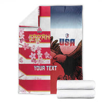 USA and Japan Rugby Custom Blanket Eagles Brave Blossoms Together Pacific - Polynesian Pride
