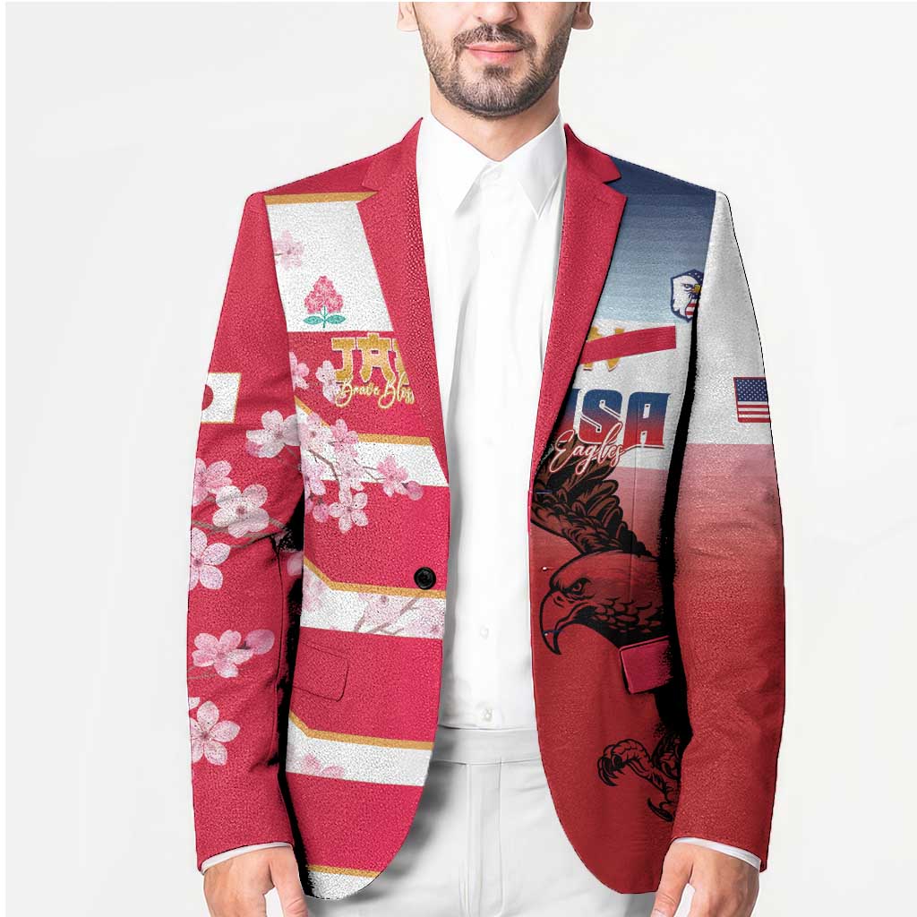 USA and Japan Rugby Custom Blazer Eagles Brave Blossoms Together Pacific - Polynesian Pride