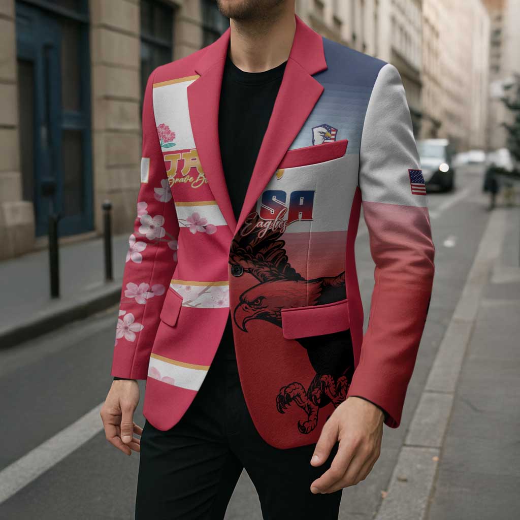 USA and Japan Rugby Custom Blazer Eagles Brave Blossoms Together Pacific - Polynesian Pride