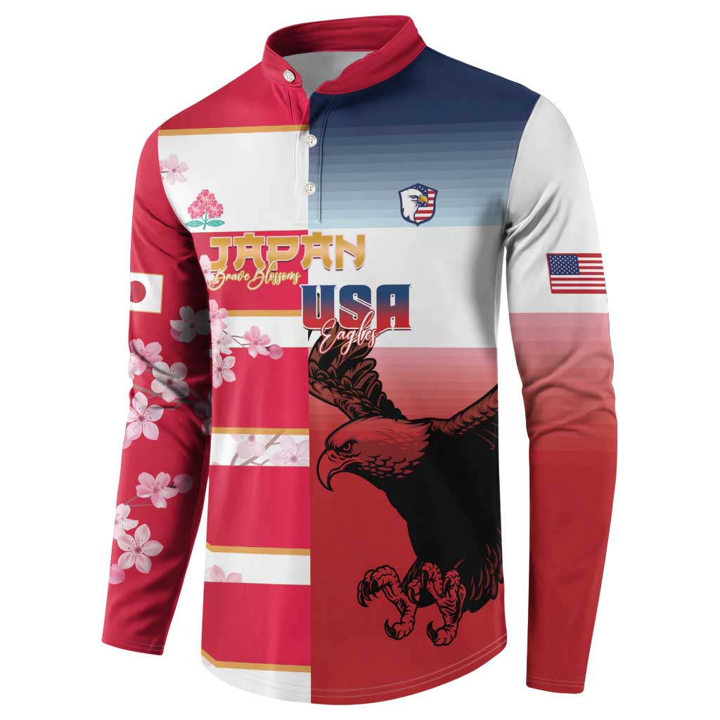 USA and Japan Rugby Custom Button Sweatshirt Eagles Brave Blossoms Together Pacific LT14 - Polynesian Pride