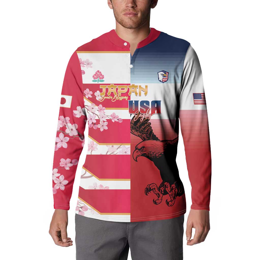 USA and Japan Rugby Custom Button Sweatshirt Eagles Brave Blossoms Together Pacific LT14 - Polynesian Pride