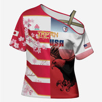 USA and Japan Rugby Custom Cross Shoulder Shirt Eagles Brave Blossoms Together Pacific LT14 Female Red - Polynesian Pride
