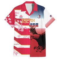 USA and Japan Rugby Custom Family Matching Off The Shoulder Long Sleeve Dress and Hawaiian Shirt Eagles Brave Blossoms Together Pacific - Polynesian Pride