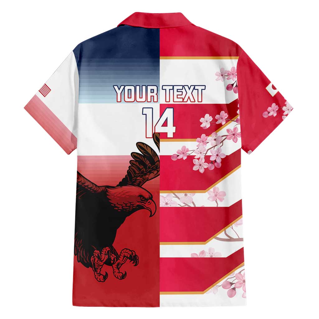 USA and Japan Rugby Custom Family Matching Short Sleeve Bodycon Dress and Hawaiian Shirt Eagles Brave Blossoms Together Pacific - Polynesian Pride