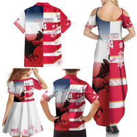 USA and Japan Rugby Custom Family Matching Summer Maxi Dress and Hawaiian Shirt Eagles Brave Blossoms Together Pacific - Polynesian Pride