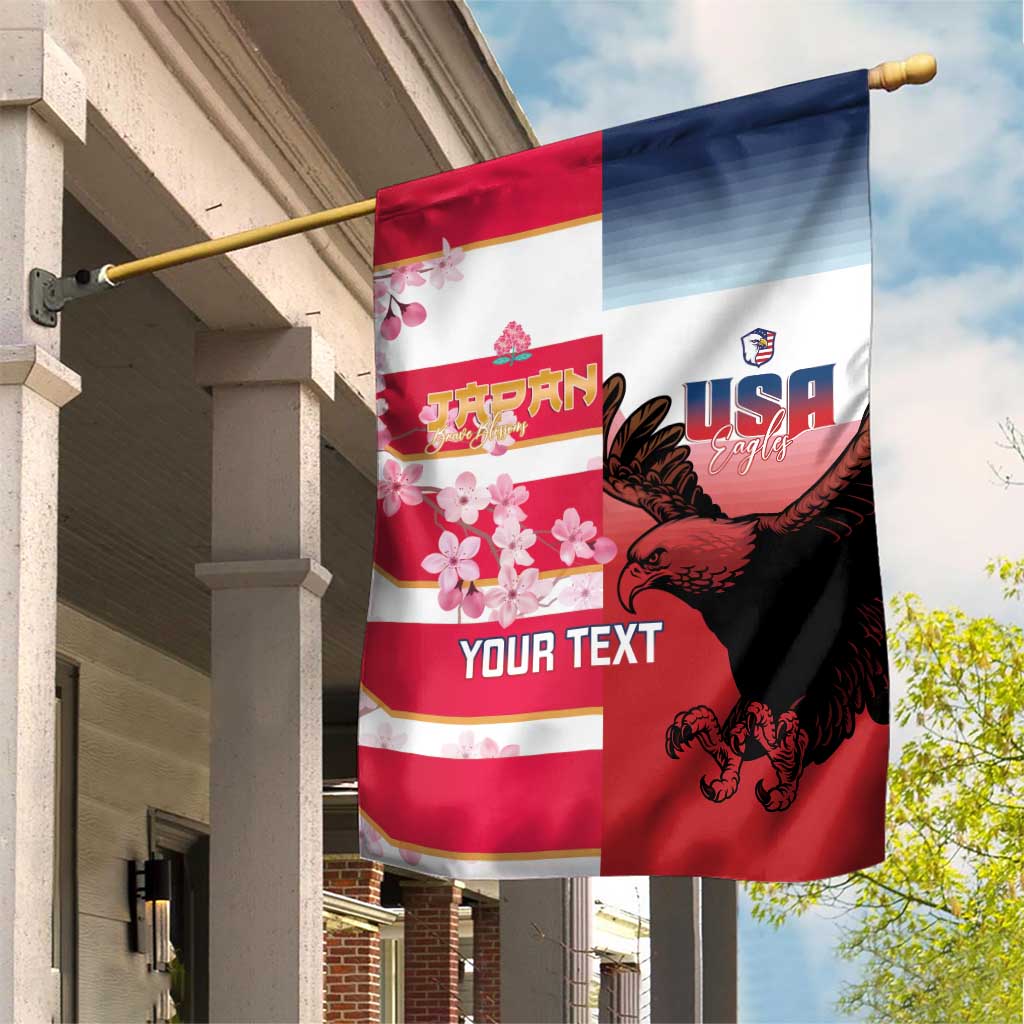 USA and Japan Rugby Custom Garden Flag Eagles Brave Blossoms Together Pacific - Polynesian Pride