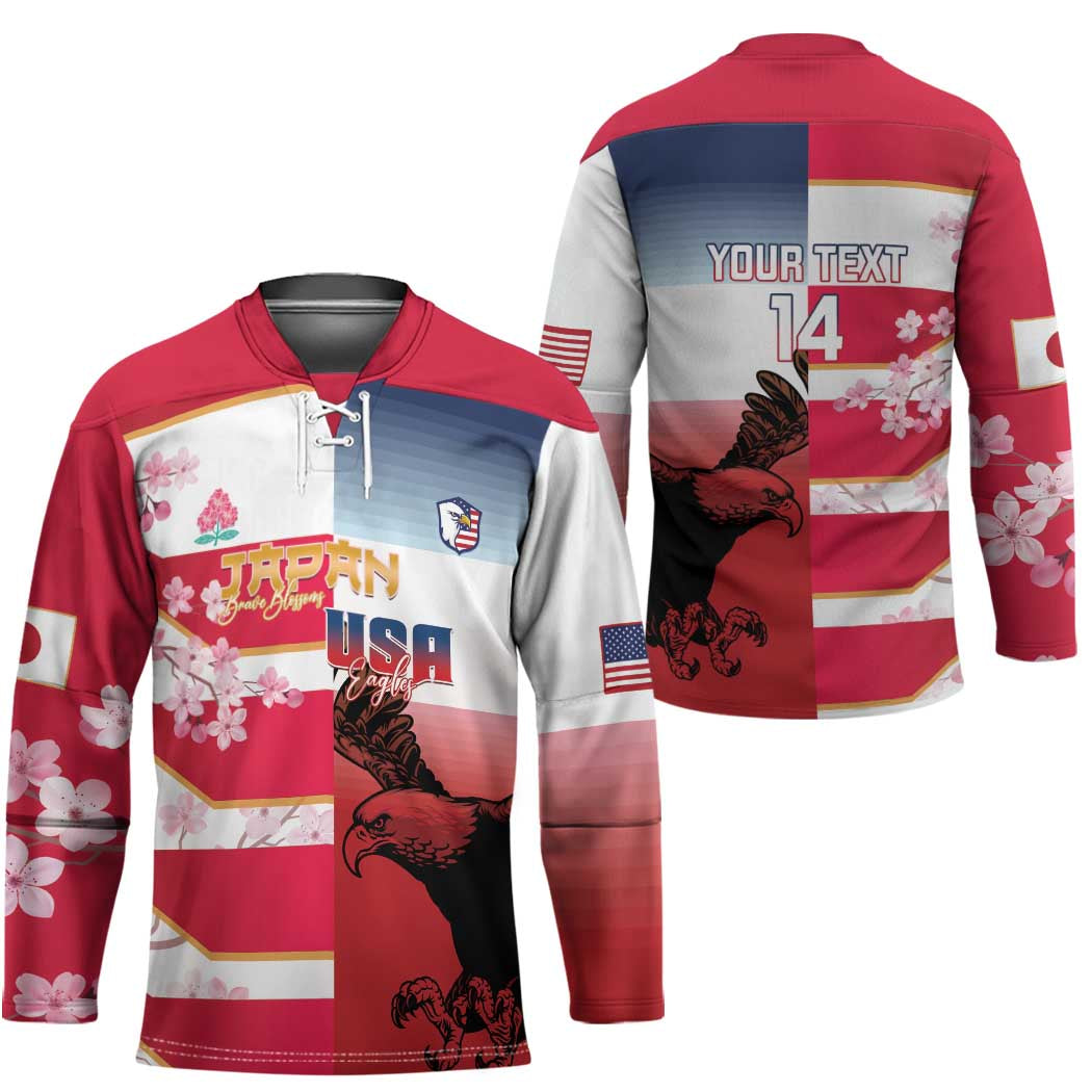 USA and Japan Rugby Custom Hockey Jersey Eagles Brave Blossoms Together Pacific LT14 - Polynesian Pride