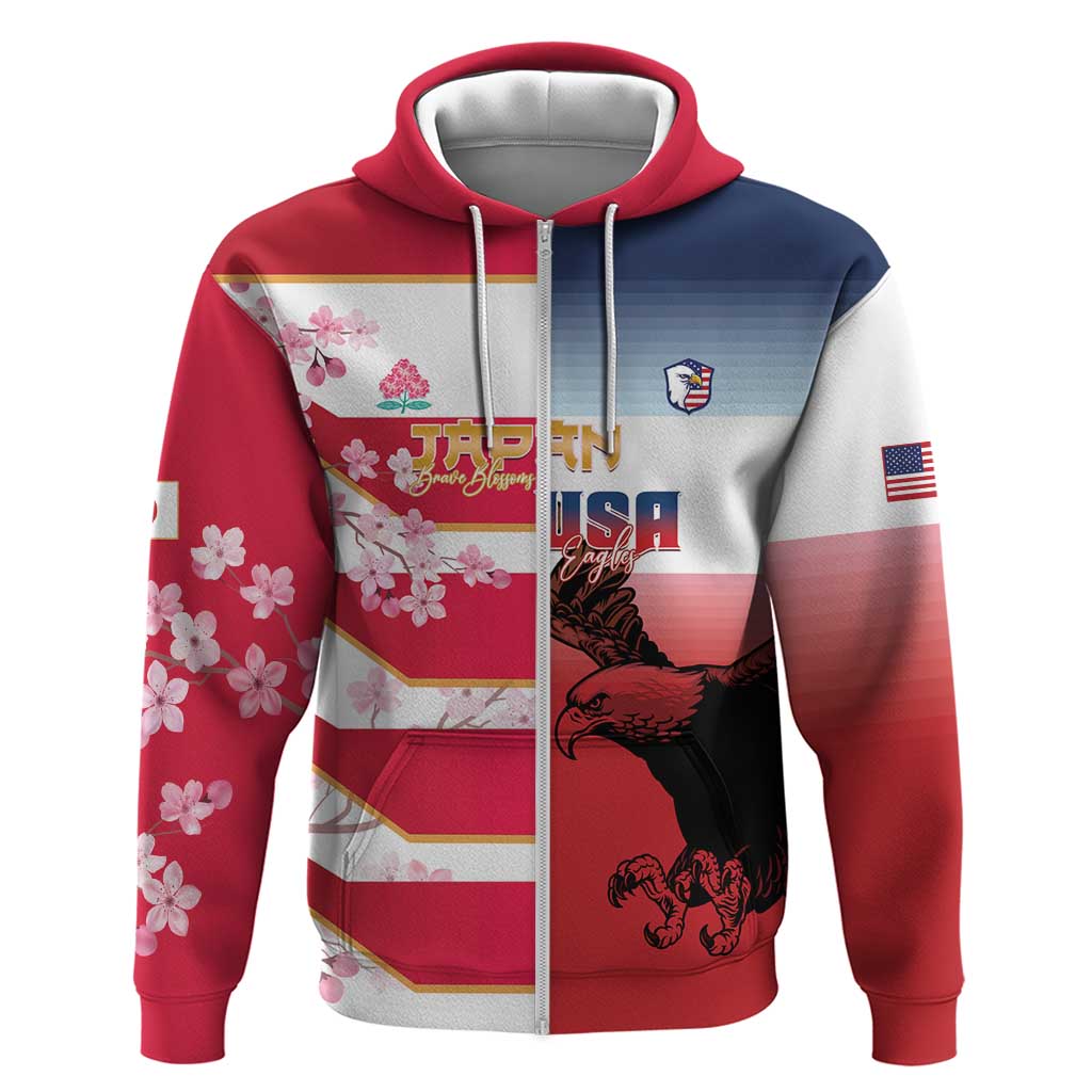 USA and Japan Rugby Custom Hoodie Eagles Brave Blossoms Together Pacific - Polynesian Pride