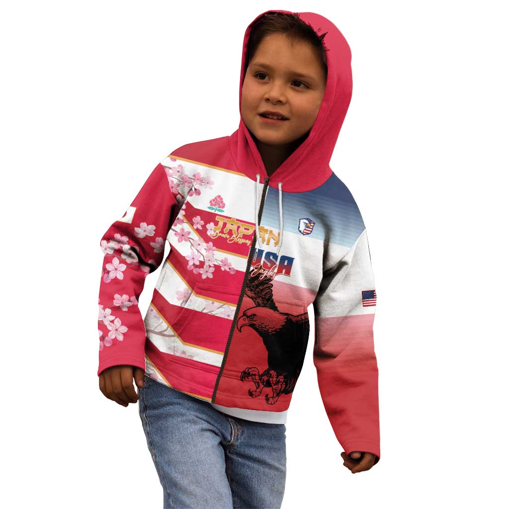 USA and Japan Rugby Custom Kid Hoodie Eagles Brave Blossoms Together Pacific - Polynesian Pride