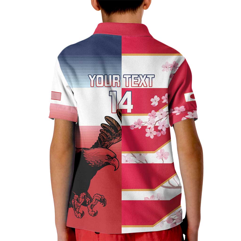 USA and Japan Rugby Custom Kid Polo Shirt Eagles Brave Blossoms Together Pacific - Polynesian Pride