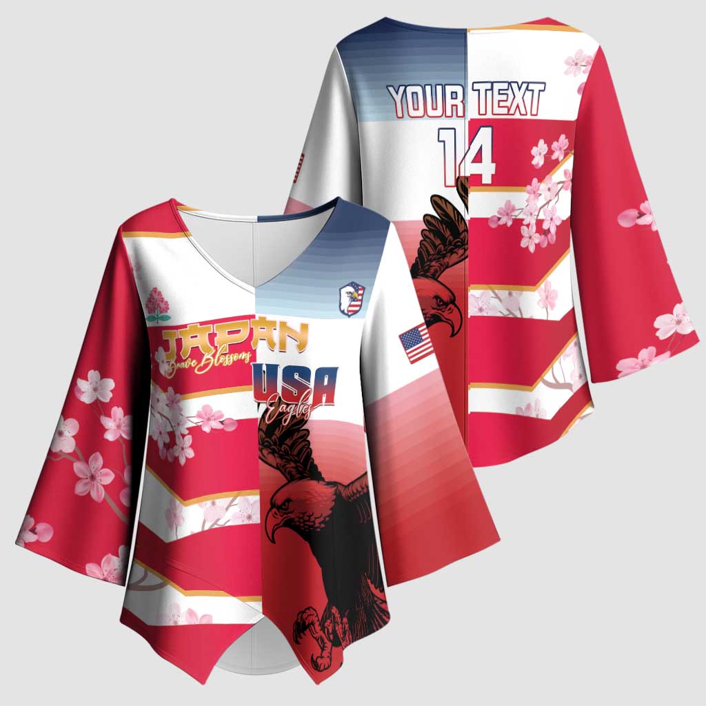 USA and Japan Rugby Custom Kimono Sleeve Blouse Eagles Brave Blossoms Together Pacific LT14 - Polynesian Pride