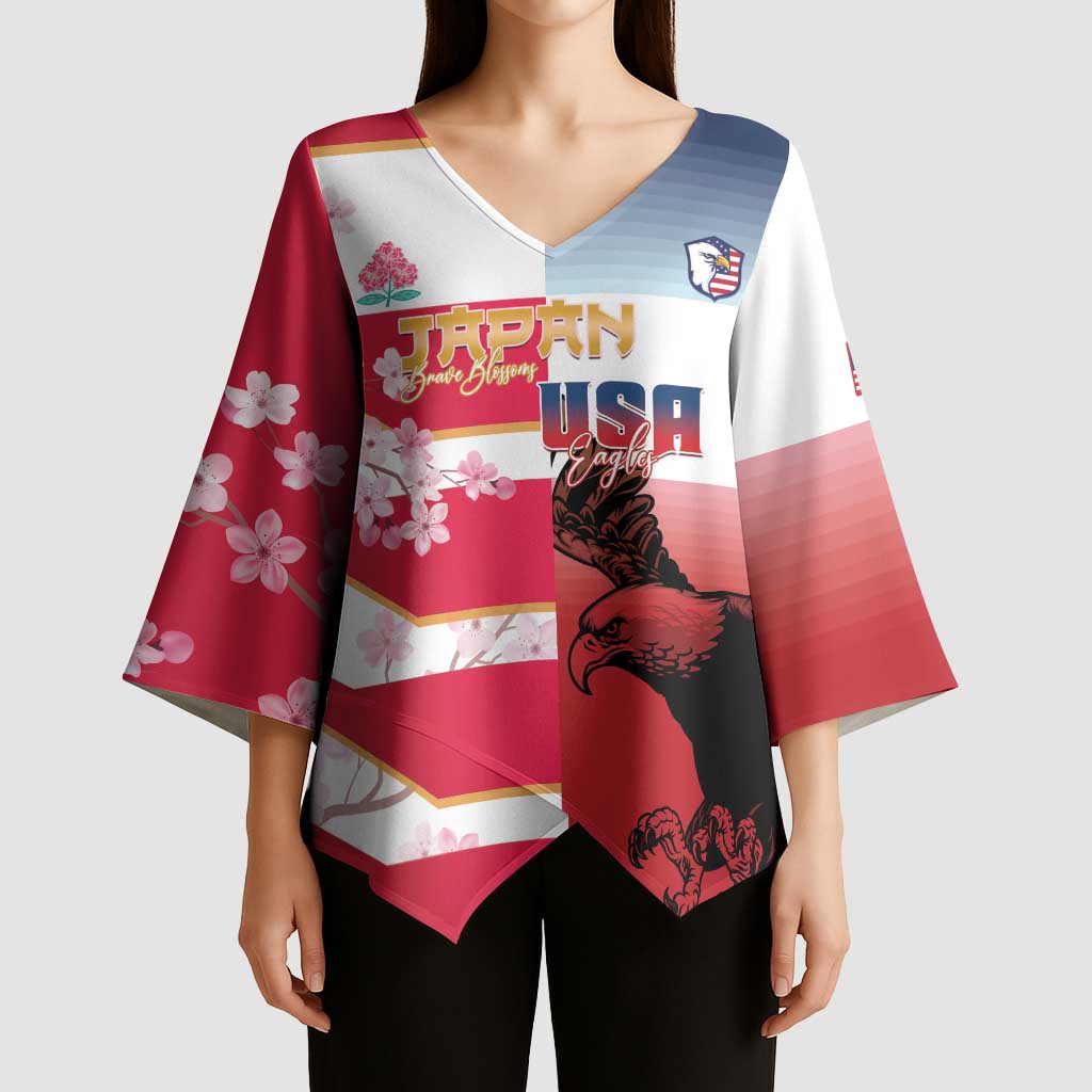 USA and Japan Rugby Custom Kimono Sleeve Blouse Eagles Brave Blossoms Together Pacific LT14 - Polynesian Pride