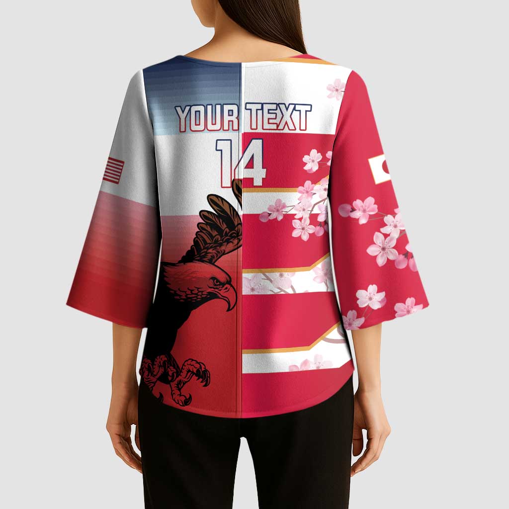 USA and Japan Rugby Custom Kimono Sleeve Blouse Eagles Brave Blossoms Together Pacific LT14 - Polynesian Pride