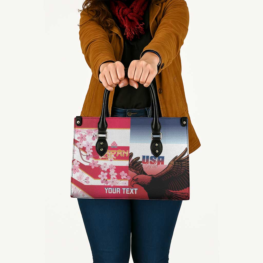USA and Japan Rugby Custom Leather Bag Eagles Brave Blossoms Together Pacific - Polynesian Pride