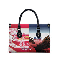 USA and Japan Rugby Custom Leather Bag Eagles Brave Blossoms Together Pacific - Polynesian Pride
