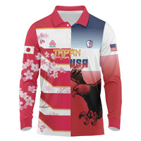USA and Japan Rugby Custom Long Sleeve Polo Shirt Eagles Brave Blossoms Together Pacific - Polynesian Pride
