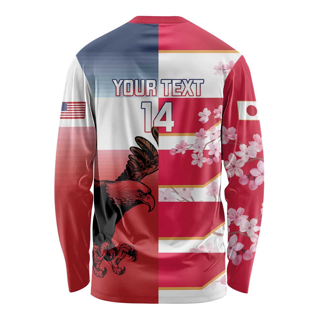 USA and Japan Rugby Custom Long Sleeve Shirt Eagles Brave Blossoms Together Pacific LT14 - Polynesian Pride