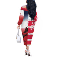 USA and Japan Rugby Custom Off The Shoulder Long Sleeve Dress Eagles Brave Blossoms Together Pacific - Polynesian Pride