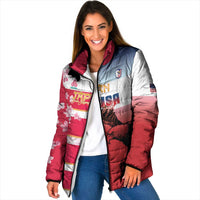 USA and Japan Rugby Custom Padded Jacket Eagles Brave Blossoms Together Pacific LT14 Women Red - Polynesian Pride