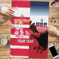 USA and Japan Rugby Custom Puzzle Eagles Brave Blossoms Together Pacific LT14 Red - Polynesian Pride