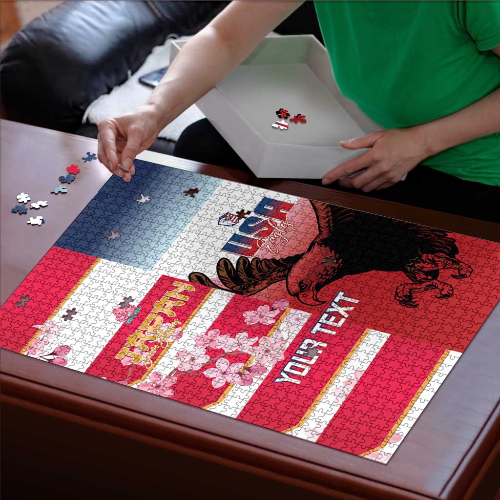 USA and Japan Rugby Custom Puzzle Eagles Brave Blossoms Together Pacific LT14 - Polynesian Pride