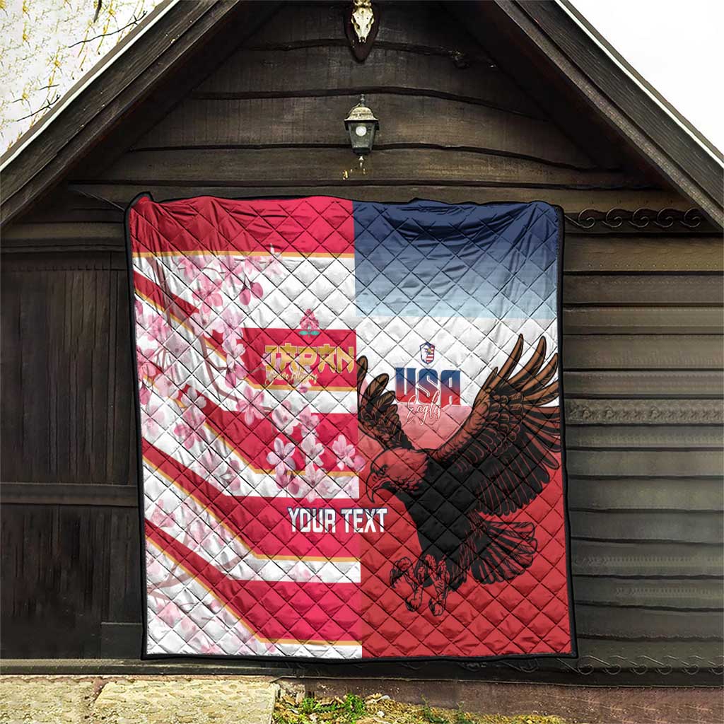 USA and Japan Rugby Custom Quilt Eagles Brave Blossoms Together Pacific - Polynesian Pride