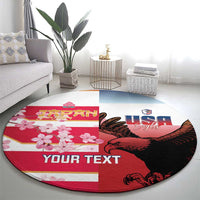 USA and Japan Rugby Custom Round Carpet Eagles Brave Blossoms Together Pacific - Polynesian Pride