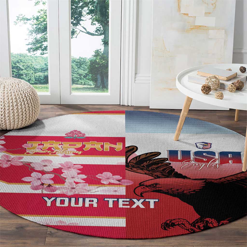USA and Japan Rugby Custom Round Carpet Eagles Brave Blossoms Together Pacific - Polynesian Pride