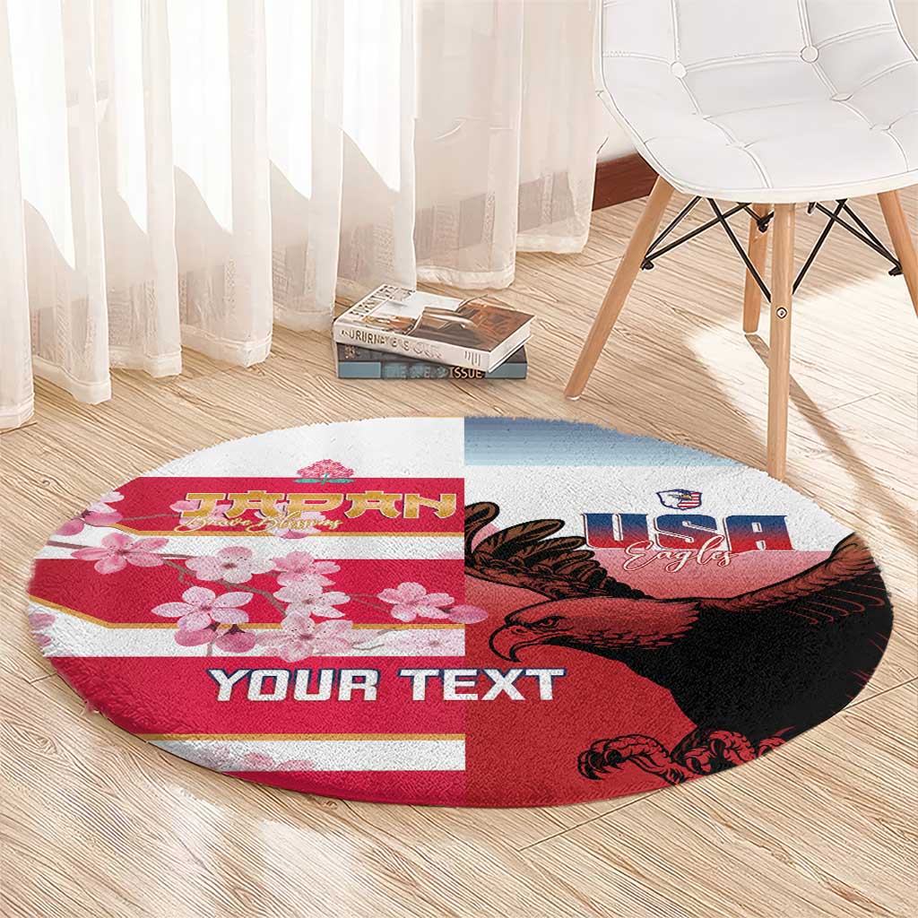 USA and Japan Rugby Custom Round Carpet Eagles Brave Blossoms Together Pacific - Polynesian Pride