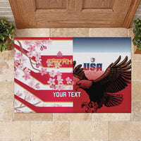 USA and Japan Rugby Custom Rubber Doormat Eagles Brave Blossoms Together Pacific LT14 Red - Polynesian Pride