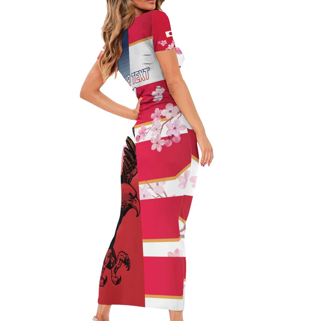 USA and Japan Rugby Custom Short Sleeve Bodycon Dress Eagles Brave Blossoms Together Pacific - Polynesian Pride