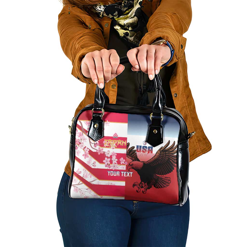 USA and Japan Rugby Custom Shoulder Handbag Eagles Brave Blossoms Together Pacific - Polynesian Pride