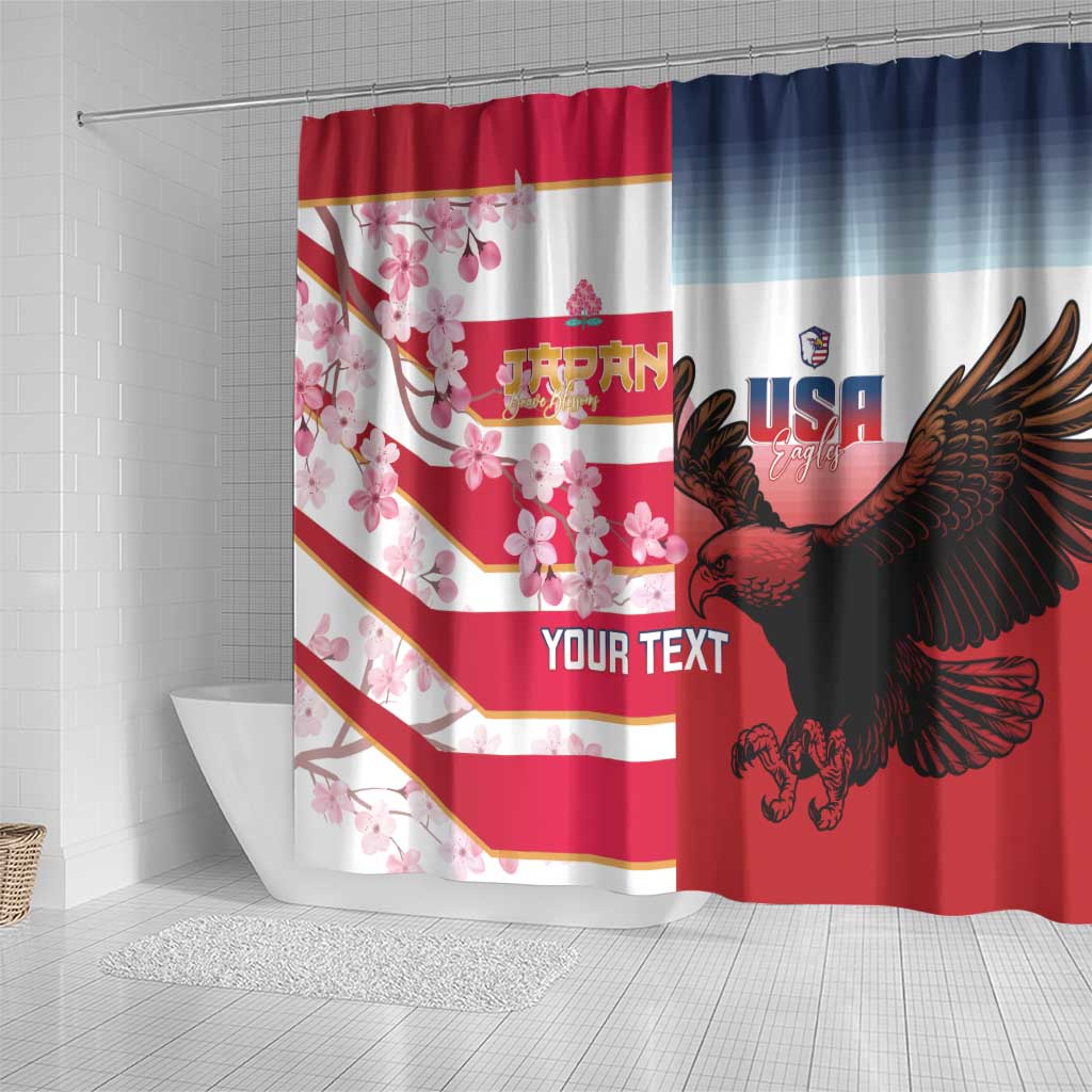 USA and Japan Rugby Custom Shower Curtain Eagles Brave Blossoms Together Pacific - Polynesian Pride