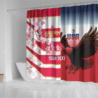 USA and Japan Rugby Custom Shower Curtain Eagles Brave Blossoms Together Pacific - Polynesian Pride