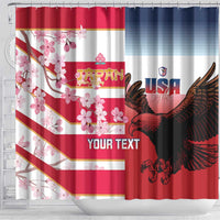 USA and Japan Rugby Custom Shower Curtain Eagles Brave Blossoms Together Pacific - Polynesian Pride